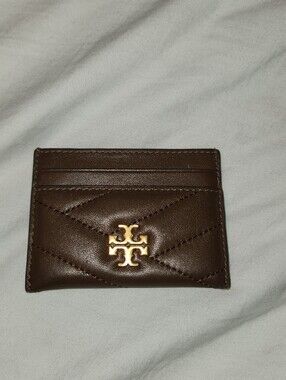 Tory Burch Brown Leather Card Holder with Gold Logo